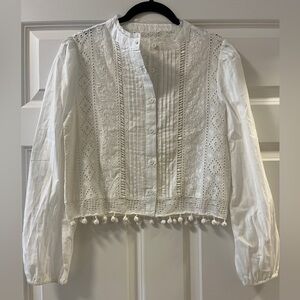 White Cotton Eyelet Pintuck Blouse